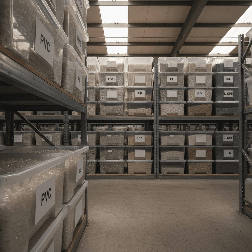 16+ years of excellence - plastic resin pellets in organized warehouse storage
